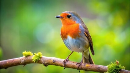 Fototapeta premium Vibrant Bird with Red Throat Perched on Branch Against a Soft Blurred Background in Nature
