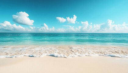 Obraz premium clear-blue-sky-pristine-beach-soft-white-sand-seashore-landscape