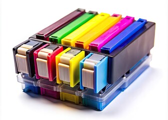 Vibrant Colour Ink Cartridges Displayed on a Clean White Background for Printing and Art Projects