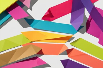 Obraz premium Colorful Geometric Sticky Note Paper Strips with Dynamic Shadows on White Background
