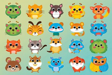 Naklejka premium Vibrant Cartoon Animal Design Set for Kids Featuring Playful Creatures
