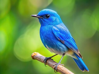 Vibrant Little Blue Bird Perched on a Branch Against a Soft Natural Background in Bright Daylight