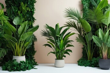 Lush Tropical Plants in Three-Dimensional Greenery on Blank Backdrops