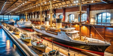 Victorian Era Steam Liner Museum Displaying Maritime History and Antique Ship Models in Exhibit