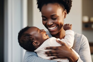 Fototapeta premium Smiling Mother and Infant Embracing a Joyful Bond of Love and Warmth
