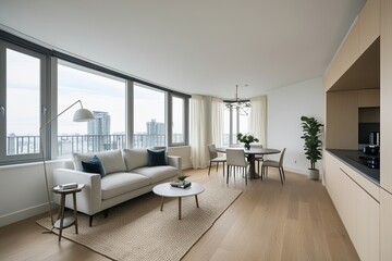 Fototapeta premium Elegant Minimalism in a Bright and Inviting Empty Apartment Living Area
