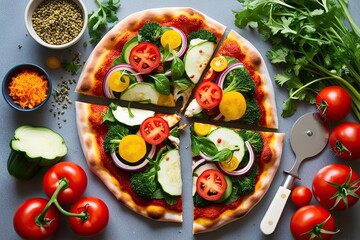 Delicious Veggie Pizza Topped with Fresh Vegetables and Flavorful Ingredients