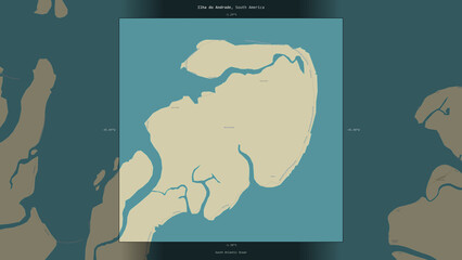 Ilha do Andrade, Brazil, highlighted and labelled. Topo Humanitarian © zelwanka
