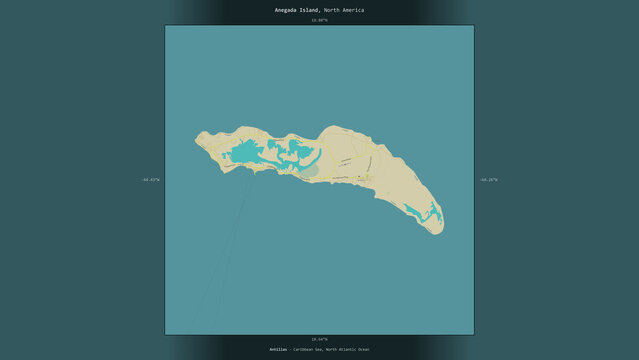 Anegada Island, British Virgin Islands, highlighted and labelled. Topo Humanitarian
