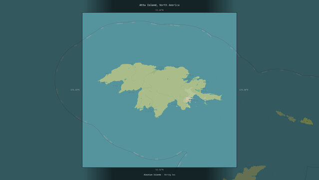 Attu Island, United States, highlighted and labelled. Topo Humanitarian