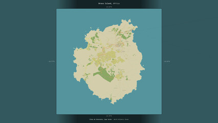 Brava Island, Cape Verde, highlighted and labelled. Topo Humanitarian © zelwanka