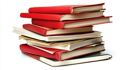 Stack of Colorful Books on White Background