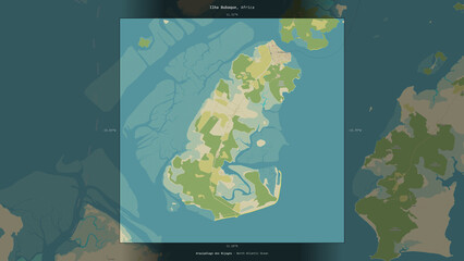 Ilha Bubaque, Guinea-Bissau, highlighted and labelled. Topo Humanitarian © zelwanka