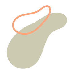 Abstract illustration featuring a soft green blot accompanied by a bold orange line on a white background