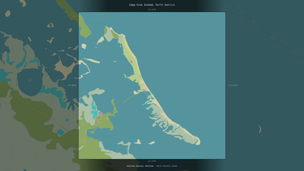 Cayo Cruz Island, Cuba, highlighted and labelled. Topo Humanitarian © zelwanka