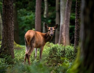 Close up macro shot of a deer, looking back at viewer