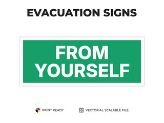 Emergency exit sign. From yourself rectangle sign. Universal symbol for safe evacuation used in public buildings. Safety signage vector with green background.