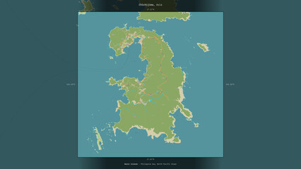 Chichijima, Japan, highlighted and labelled. Topo Humanitarian © zelwanka