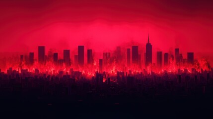 Fototapeta premium Burning Cityscape Apocalyptic Urban Fire Disaster