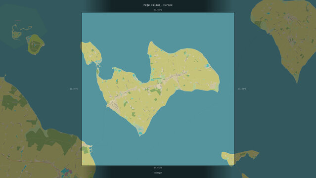 Fej Island, Denmark, highlighted and labelled. Topo Humanitarian