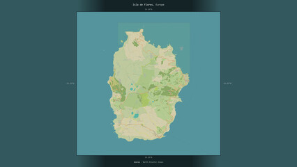 Isla de Flores, Portugal, highlighted and labelled. Topo Humanitarian © zelwanka