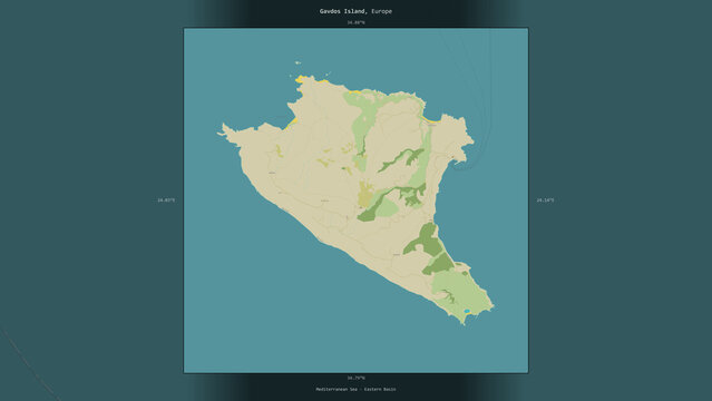 Gavdos Island, Greece, highlighted and labelled. Topo Humanitarian