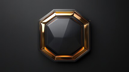 A black octagon with a gold border.