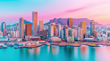Obraz premium Cape Town Skyline with Table Mountain at Sunset
