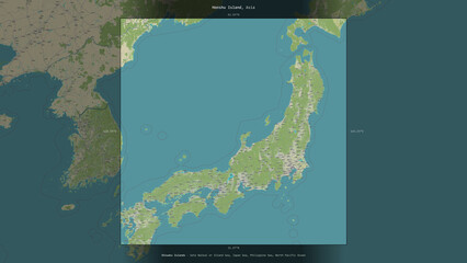 Honshu Island, Japan, highlighted and labelled. Topo Humanitarian © zelwanka