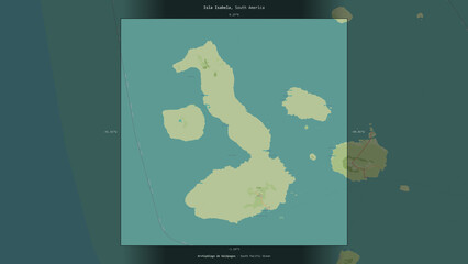 Isla Isabela, Ecuador, highlighted and labelled. Topo Humanitarian © zelwanka