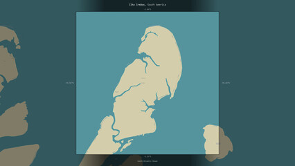 Ilha Irmaos, Brazil, highlighted and labelled. Topo Humanitarian © zelwanka