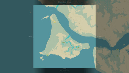 Ilha de Jeta, Guinea-Bissau, highlighted and labelled. Topo Humanitarian © zelwanka