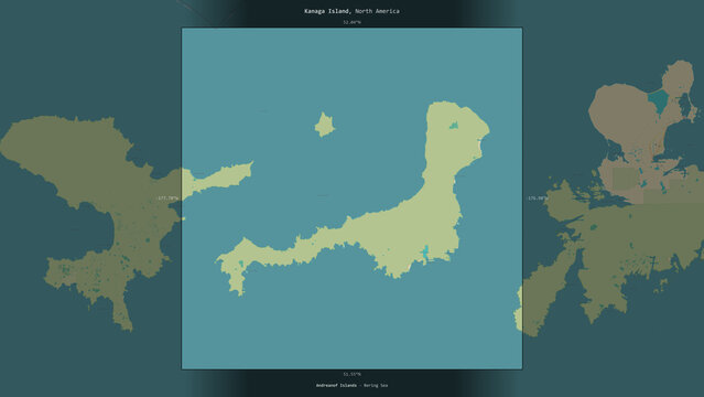 Kanaga Island, United States, highlighted and labelled. Topo Humanitarian