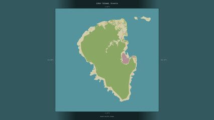 Lihir Island, Papua New Guinea, highlighted and labelled. Topo Humanitarian © zelwanka
