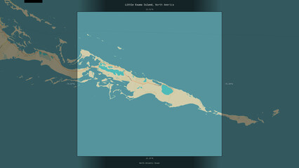 Little Exuma Island, Bahamas, highlighted and labelled. Topo Humanitarian