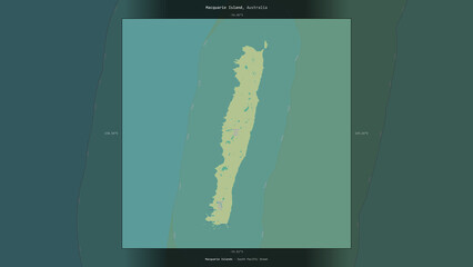 Macquarie Island, Australia, highlighted and labelled. Topo Humanitarian © zelwanka