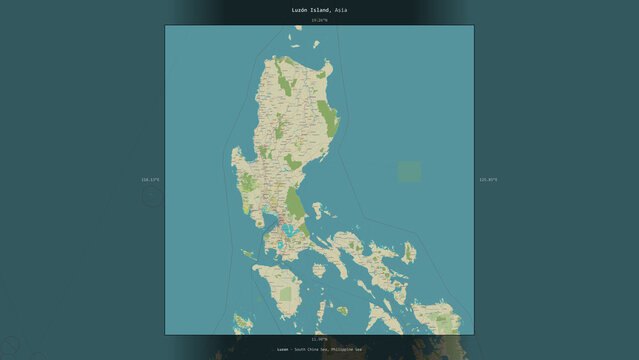 Luzon Island, Philippines, highlighted and labelled. Topo Humanitarian