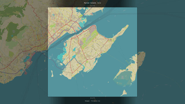 Mactan Island, Philippines, highlighted and labelled. Topo Humanitarian
