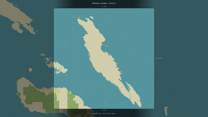 Malaita Island, Solomon Islands, highlighted and labelled. Topo Humanitarian © zelwanka