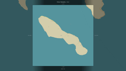 Pulau Manawoka, Indonesia, highlighted and labelled. Topo Humanitarian © zelwanka
