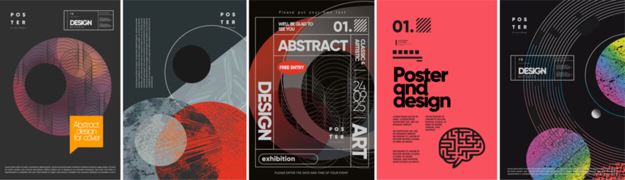 Abstract, poster and design. Vector abstract illustration of geometric round shapes, brain, intelligence, art, space, lines for cover, flyer, background or leaflet