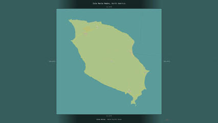 Isla Maria Madre, Mexico, highlighted and labelled. Topo Humanitarian © zelwanka