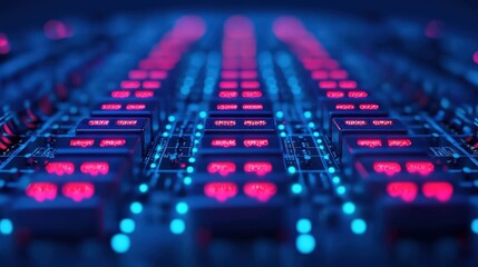 Futuristic Circuit Board with Glowing Red Lights   Technology Background