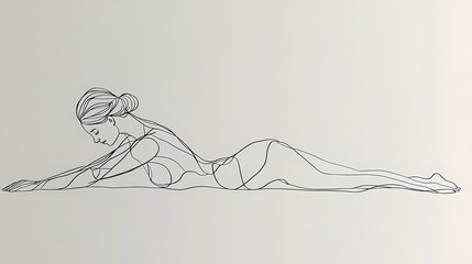 Continuous line art or one line drawing of a woman stretching arms is relaxing picture. Line Art. Illustration