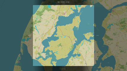 Mors Island, Denmark, highlighted and labelled. Topo Humanitarian © zelwanka