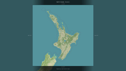North Island, New Zealand, highlighted and labelled. Topo Humanitarian © zelwanka