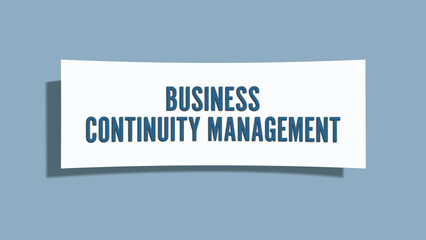 Business Continuity Management. A card isolated on blue background.