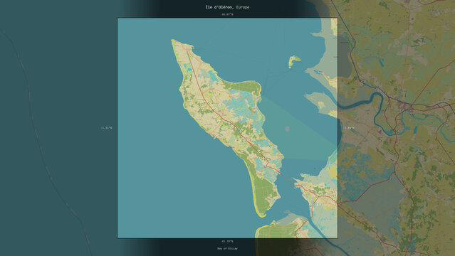 Ile d'Oleron, France, highlighted and labelled. Topo Humanitarian