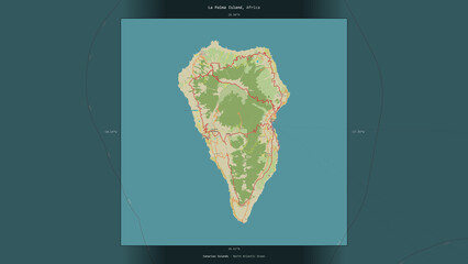 La Palma Island, Spain, highlighted and labelled. Topo Humanitarian © zelwanka