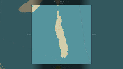 Pentecost Island, Vanuatu, highlighted and labelled. Topo Humanitarian © zelwanka